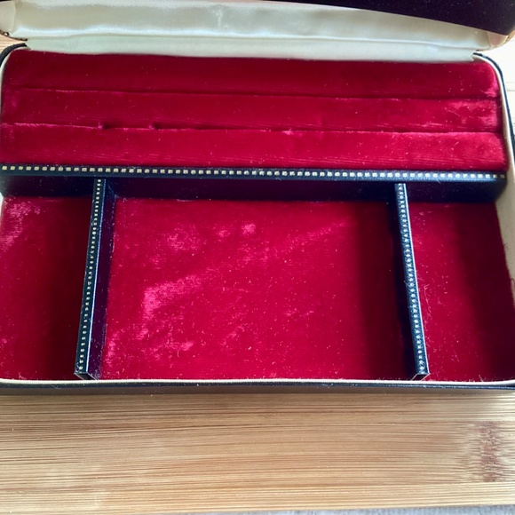 Vintage Black Gold Leather Red Velvet Men's Jewel Box Valet Station Travel Case - Picture 6 of 13
